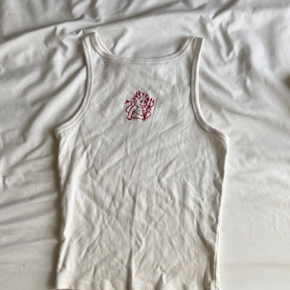 PacSun White Tank Top with Red Graphic